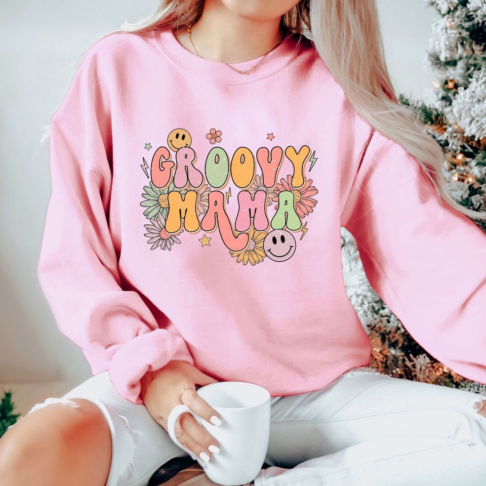 Groovy Mama Sweatshirt, Retro Mom Crewneck, Hippie Flower Power Sweatshirt