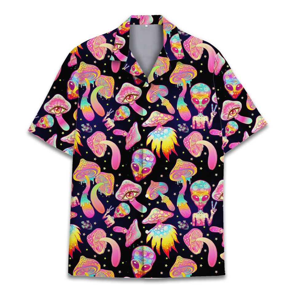 Mushroom And Alien Hawaiian Shirt - Mushroom Shirt