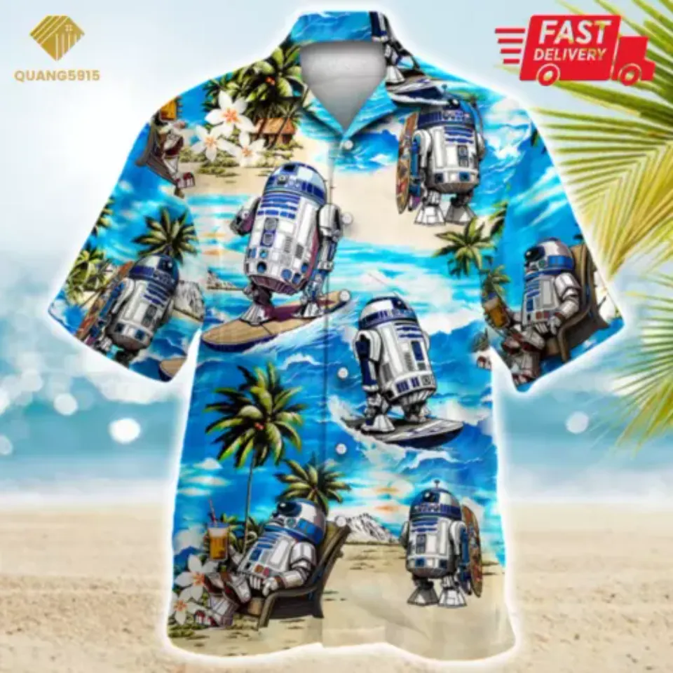 Star Wars Movie R2D2 Robot Surfing Summer Beach Hawaiian Shirt