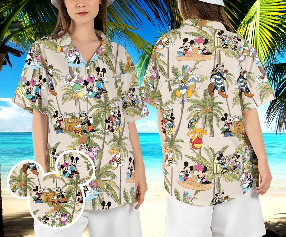 Mickey and Friends Summer Hawaiian Shirt, Disneyland Coconut Tree Hawaii Shirt