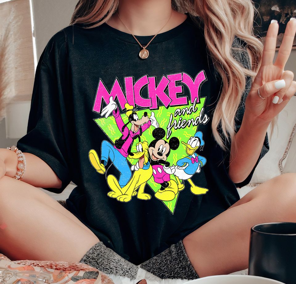 Disney Mickey And Friends Group Shot Neon Portrait Shirt