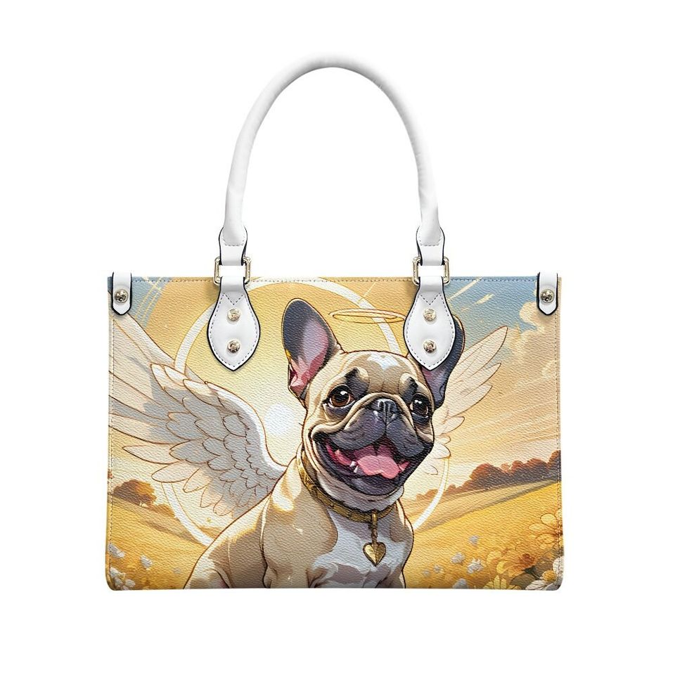 frenchie french bulldog angel memorial Leather Bags, Dog Lover Gift, Gift for Women