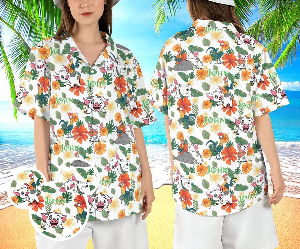 Custom Moana Movie Hawaiian Shirt, Hei Hei and Pua Hawaii Shirt