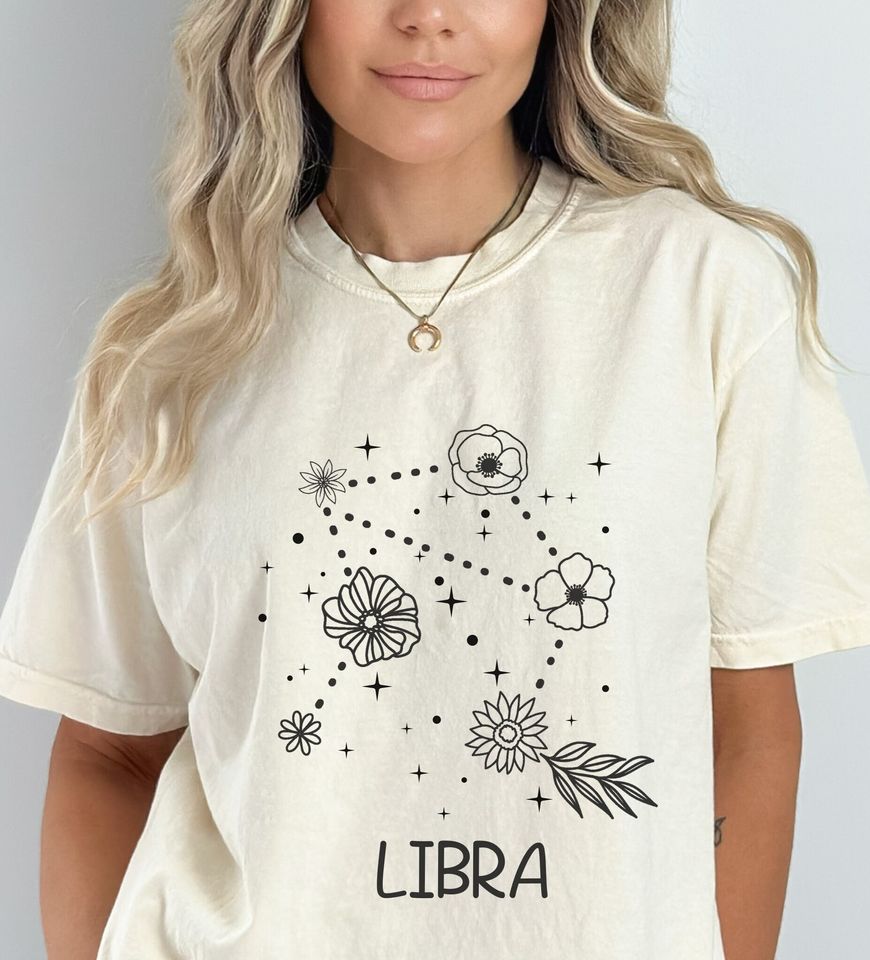 Libra Zodiac Shirt, Libra Botanical Constellation Shirt, Libra Birthday Gift