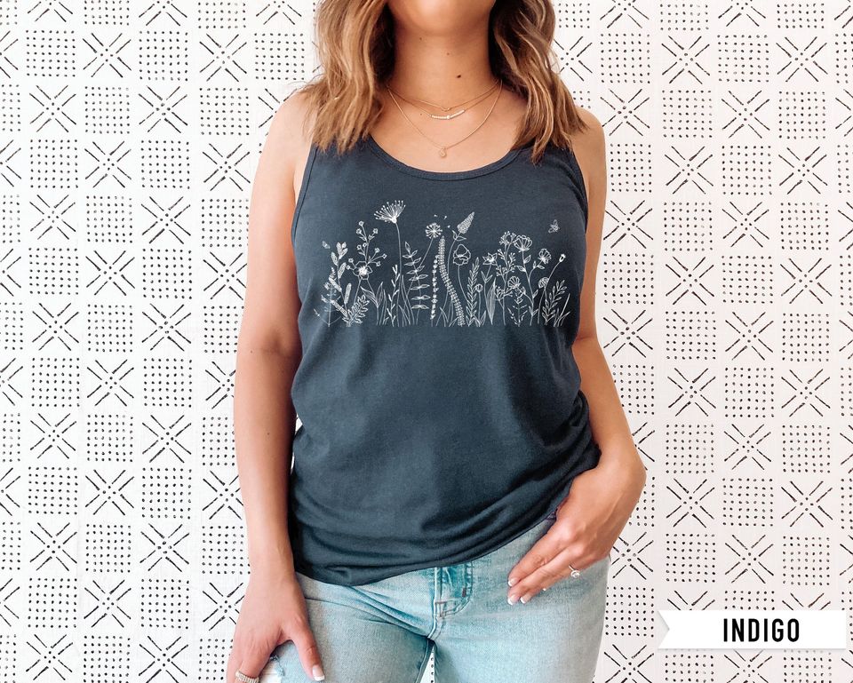 Wildflowers Graphic Tank, Botanical Flower Tank Top, Floral Shirt, Gift for Women