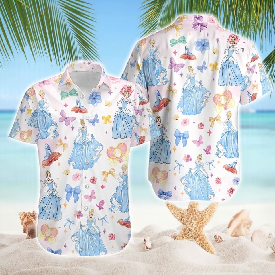 Princess Cinde Coquette Bows Hawaiian Shirt, Disneyworld Cinde Pink Bow Hawaiian,Disneyland Vacation Shirt, Summer Hawaiian Shirt