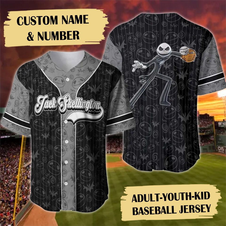 Personalized Horror Skeleton Baseball Jersey, Custom Name Bone Monster Baseball Jersey, Magic World Jersey