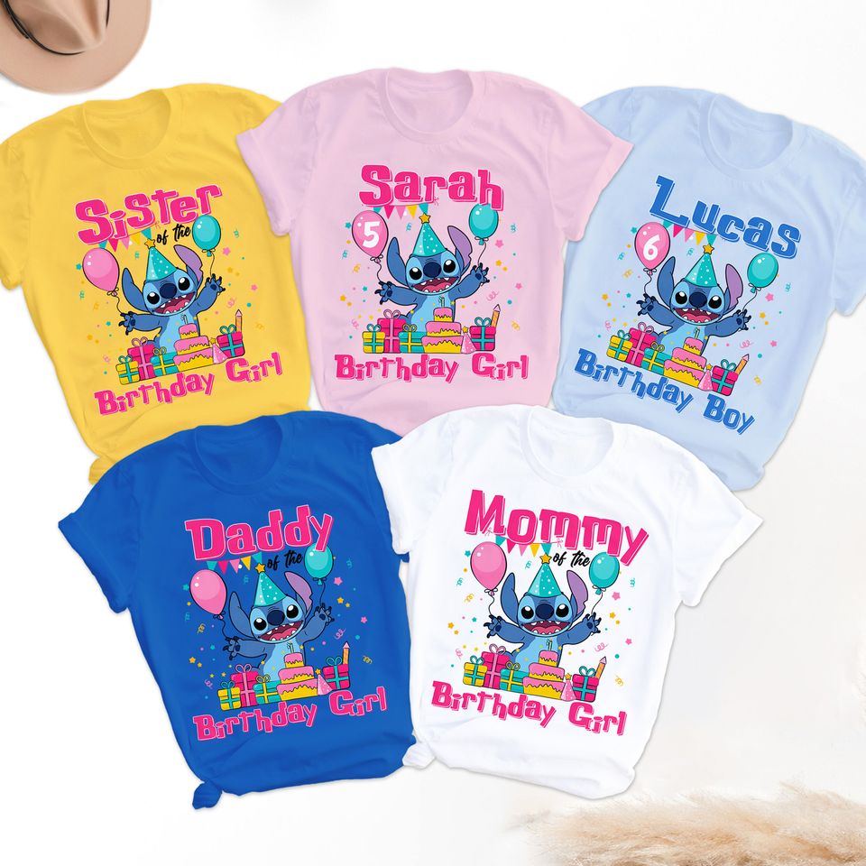 Personalized Stitch Birthday Family Shirt, Stitch Birthday Boy Girl Matching Shirt