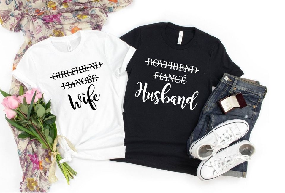Boyfriend Fiance Husband Shirt, Girlfriend Fiancee Wife Shirt, Honeymoon Shirt