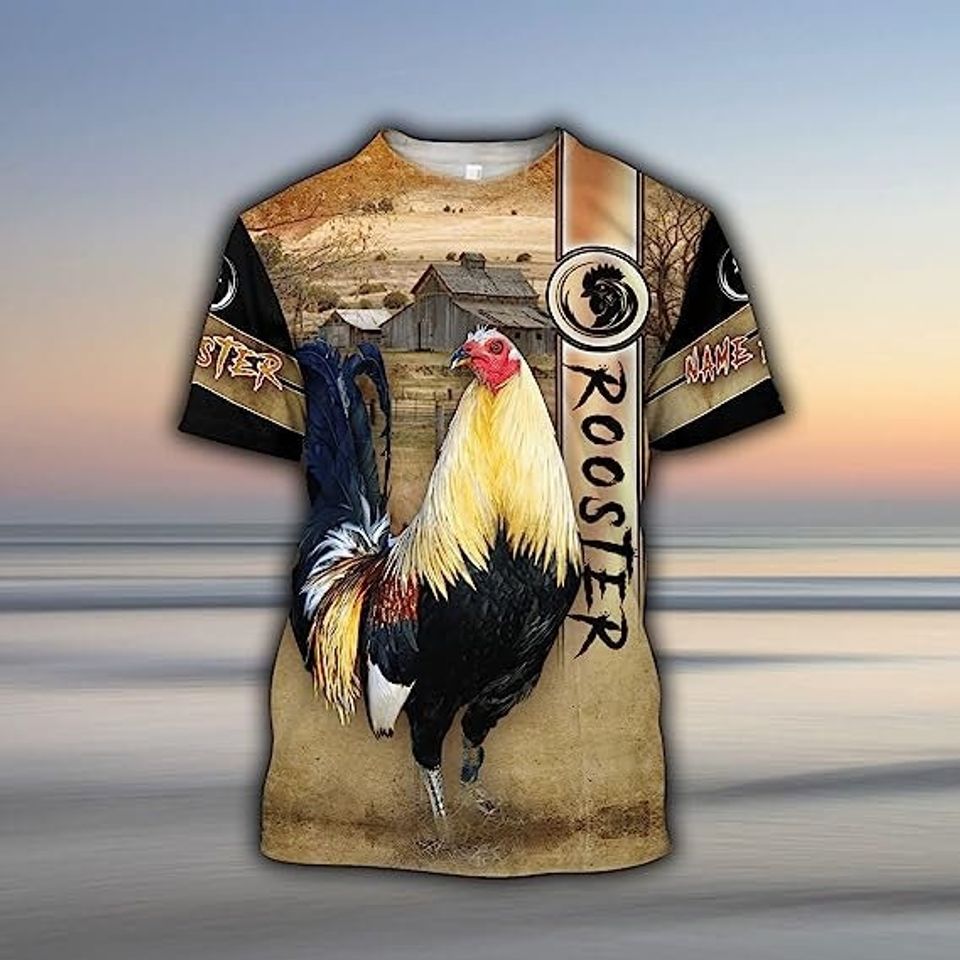Personalized 3D Rooster T-shirt, Custom Name Rooster Short Sleeve Shirt, Gift For Rooster Lovers, Father's Day Gift, Rooster Shirt For Him