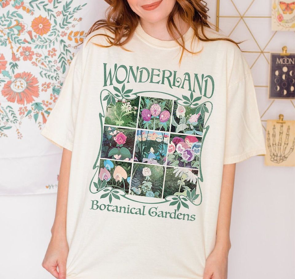 Vintage Disney Alice in Wonderland Botanical Gardens Shirt, Alice in Wonderland Floral T-Shirt