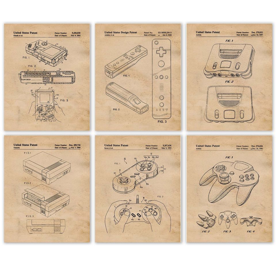 Vintage Video Games Patent Prints, Wall Art Decor Gifts