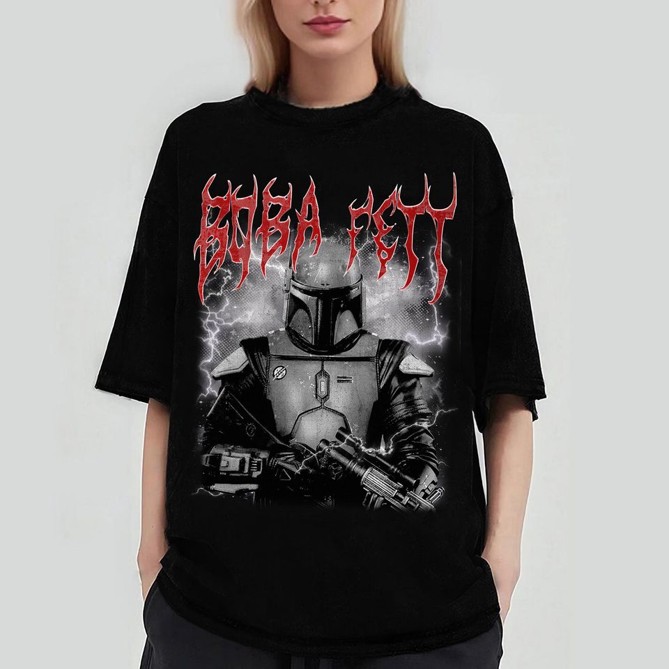 Starwars Boba Fett Black Metal Shirt | Vintage Boba Fett Mandalorian Shirt | Tatooine Shirt Starwars Galaxy Edge Shirt