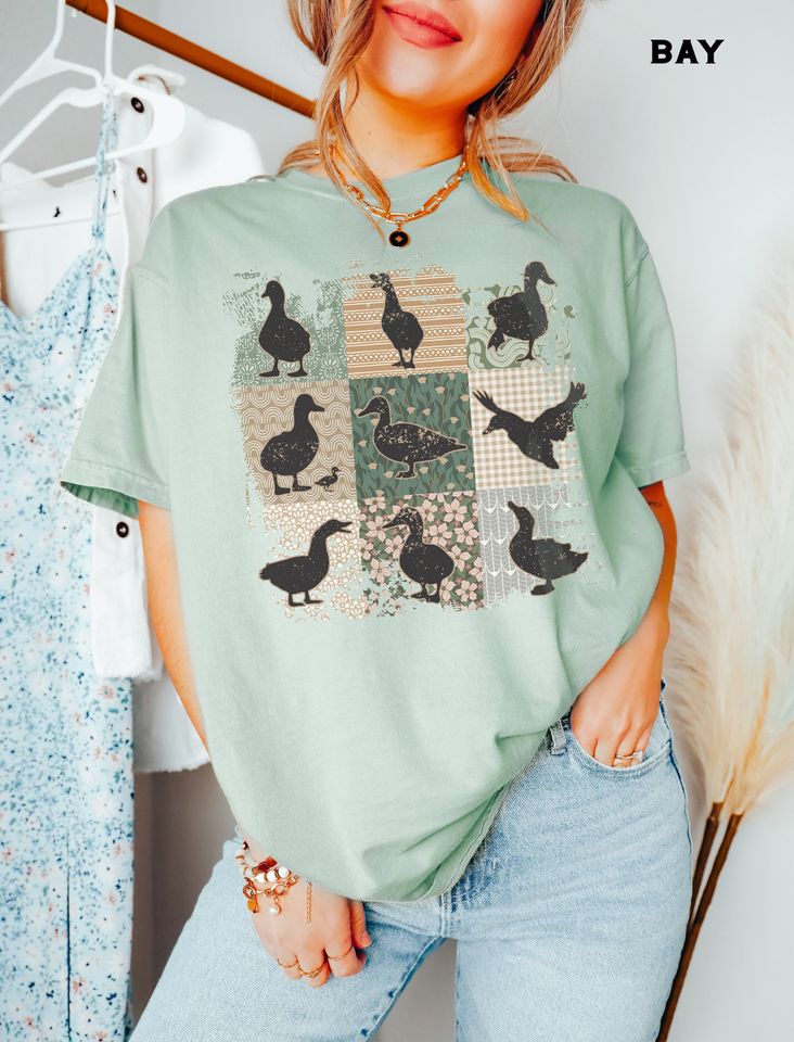 Boho Duck Goose Shirt, Comfort Colors, Retro Floral Farm Girls Goose Duck Tee, Cottagecore Aesthetic Clothing