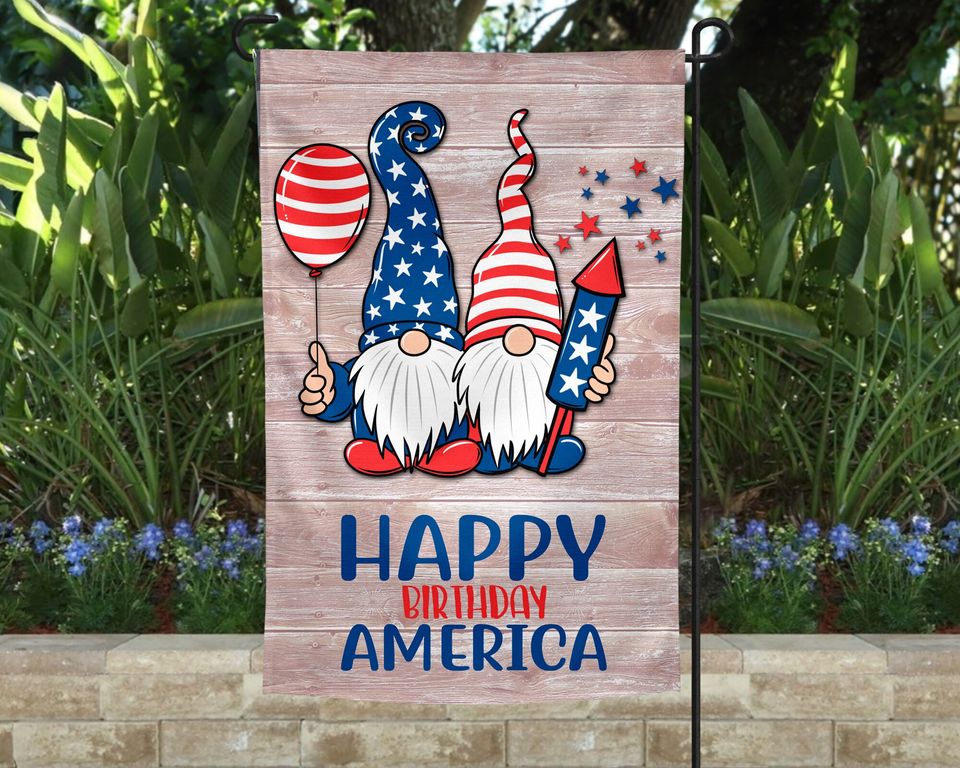Garden Flag |Happy Birthday America Flag | Gnomes | Porch Decor | Fourth of July