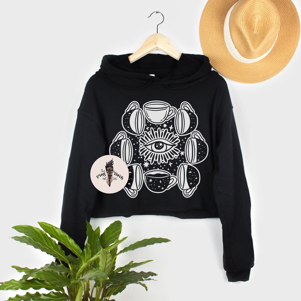 witchy moon phase coffee Crop Hoodie, witchy coffee crop hoodie, witchy moon coffee crop hoodie