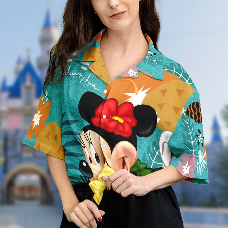 Disney Mickey Mouse With Flower Hawaiian Shirt, Disney Button Shirt