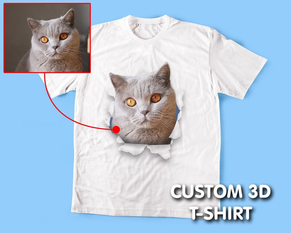 Custom Cat 3D T-Shirt, 3D T-Shirt, Pet Photo T-Shirt, Cat Lover Tee, 3D Tee, Pet T-Shirt, Cat T-Shirt, Cat Tee, Cat Mom Dad T-shirt