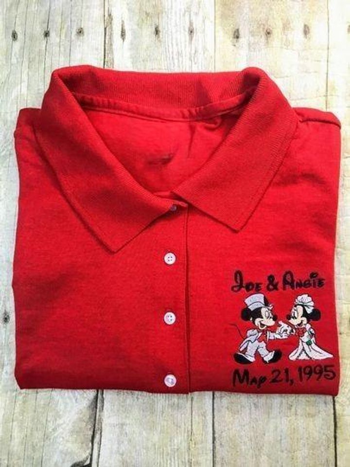Mickey & Minnie Bride Groom Sketch Art Personalized Embroidered Polo Shirt