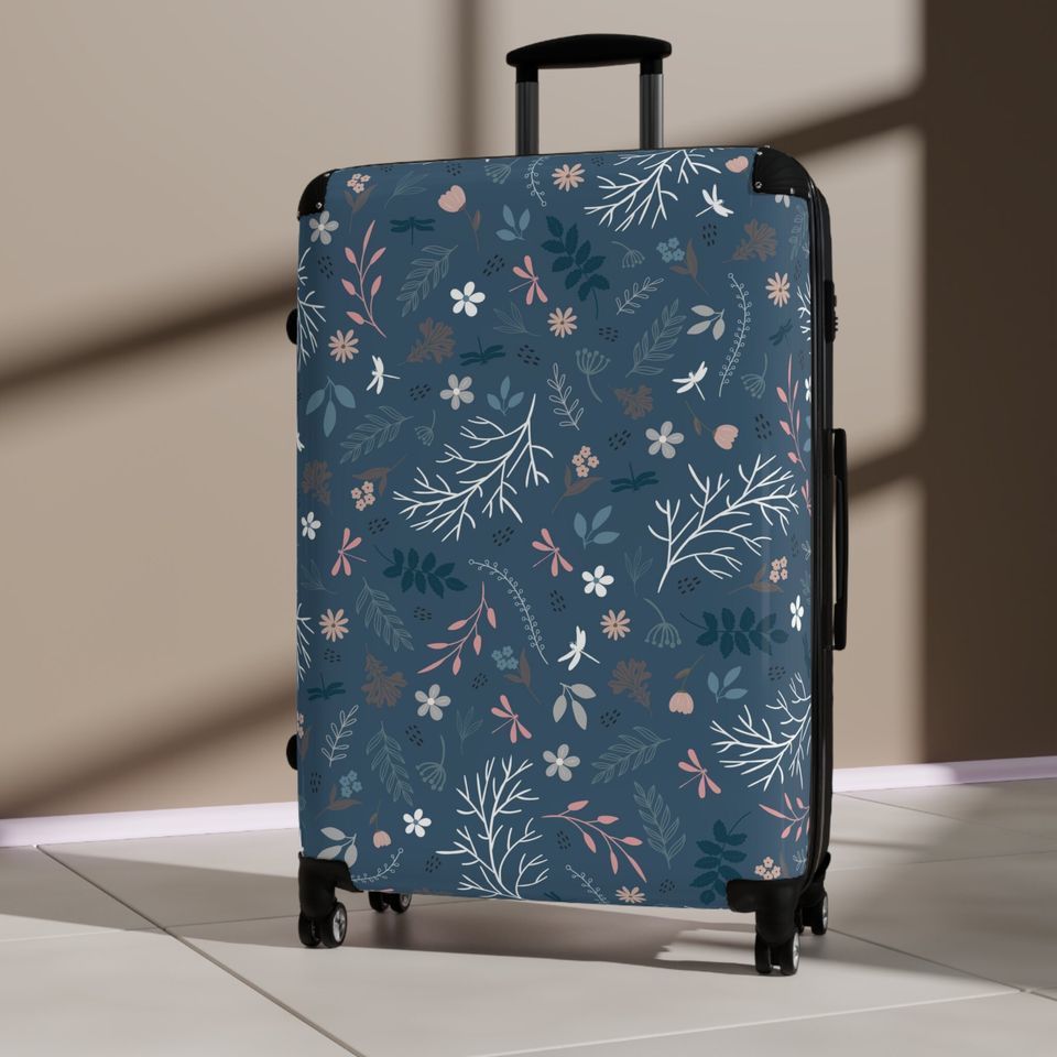 Cute Floral Botanical Suitcase with Wheels: Ideal Travel Companion for a Stylish Cabin Getaway