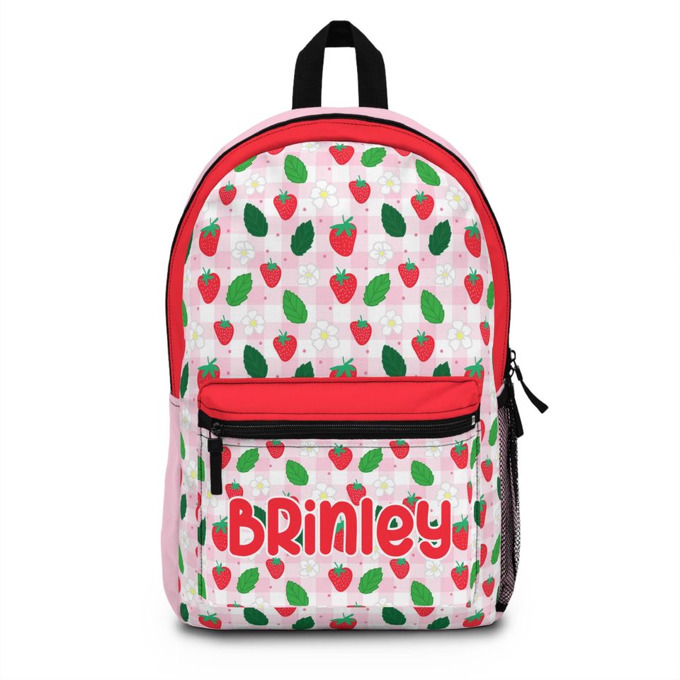 Strawberries Pattern Cute Girly Gift For Kids Personalized Name School Backpack