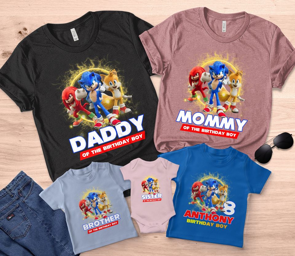 New Sonic Birthday Shirt,Sonic Party theme shirt,Sonic Family Birthday Shirt, Personalised Matching Family Birthday Shirt
