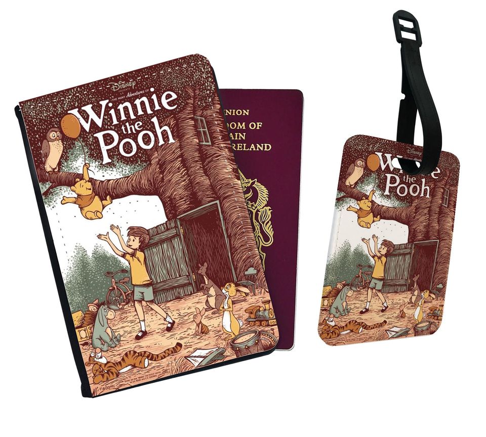 Personalised Faux Leather Passport Cover and Luggage Tag Disney Winnie-the-Pooh Adventure Gift Friends Christopher Robin Piglet Pooh Bear