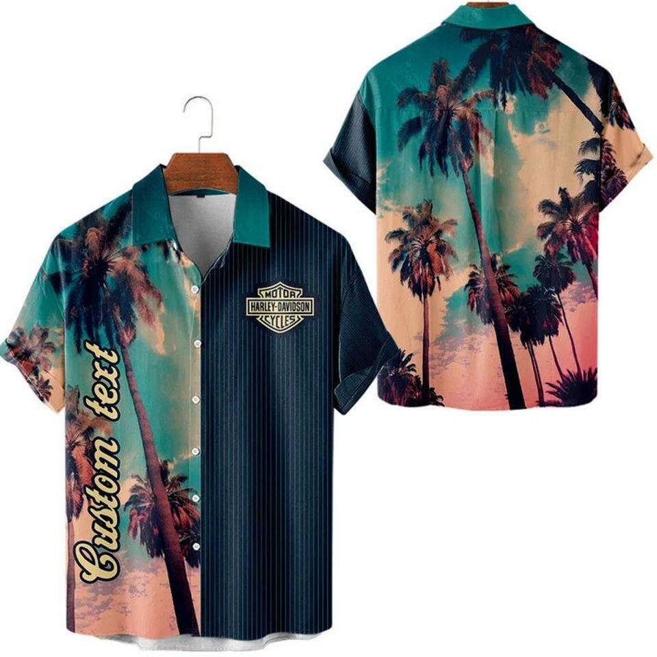 Palm Tree Harley HLD Short Sleeve Hawaiian Shirts