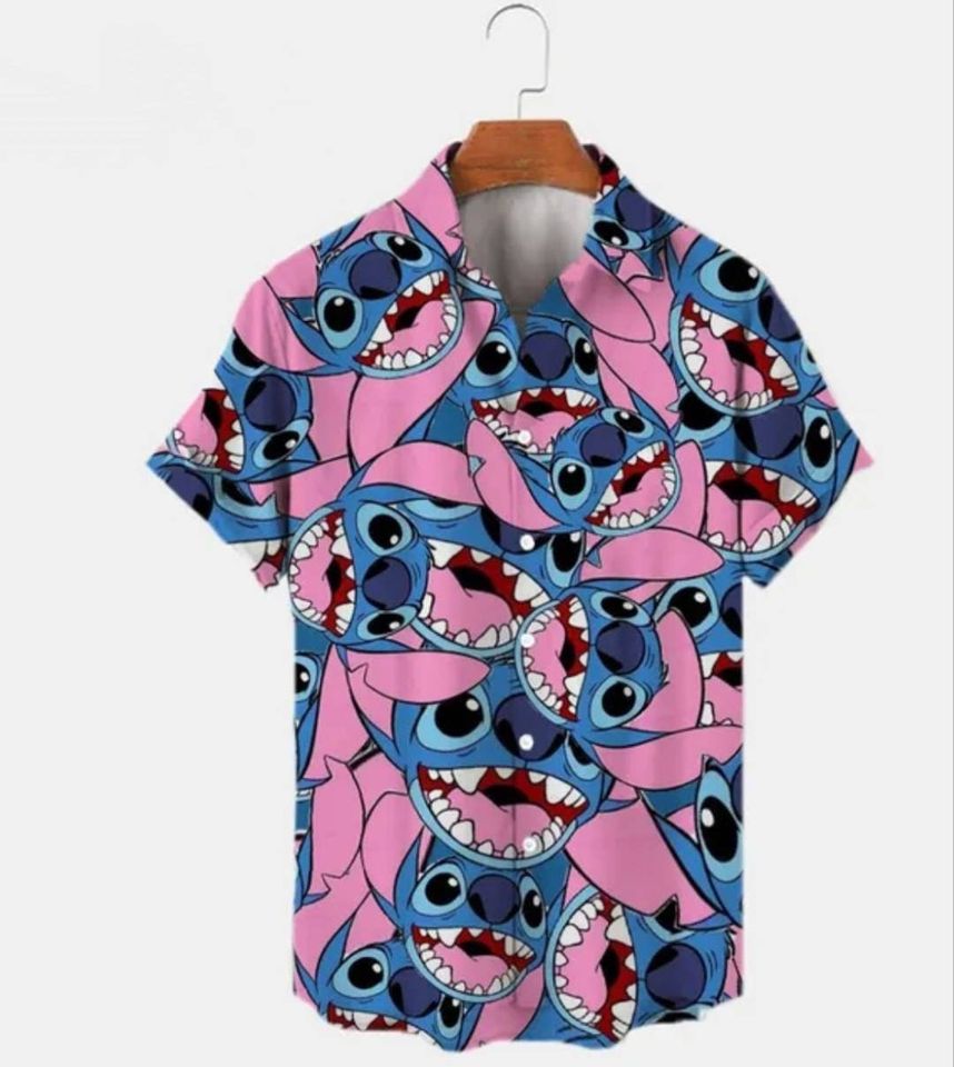 Disney Inspired Mens Shirt Stitch Pink Pattern Hawaiian Shirt