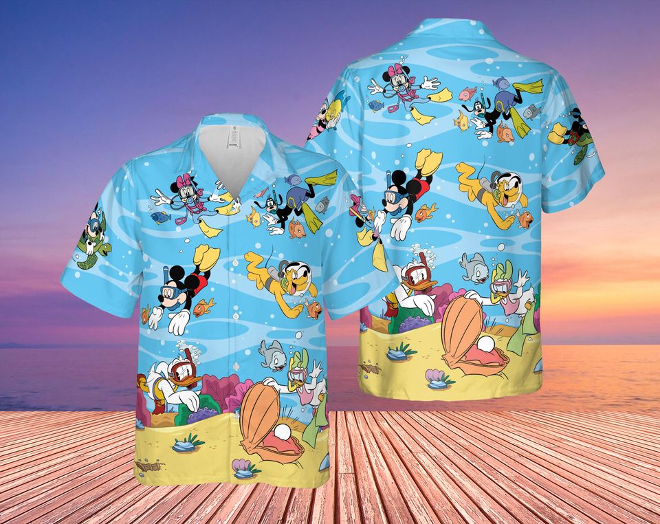Disney Dive Mickey And Minnie Mouse Summer Hawaiian Shirt Disney World Gift Mickey And Friends Family Vacation Holiday Hawaiian Set