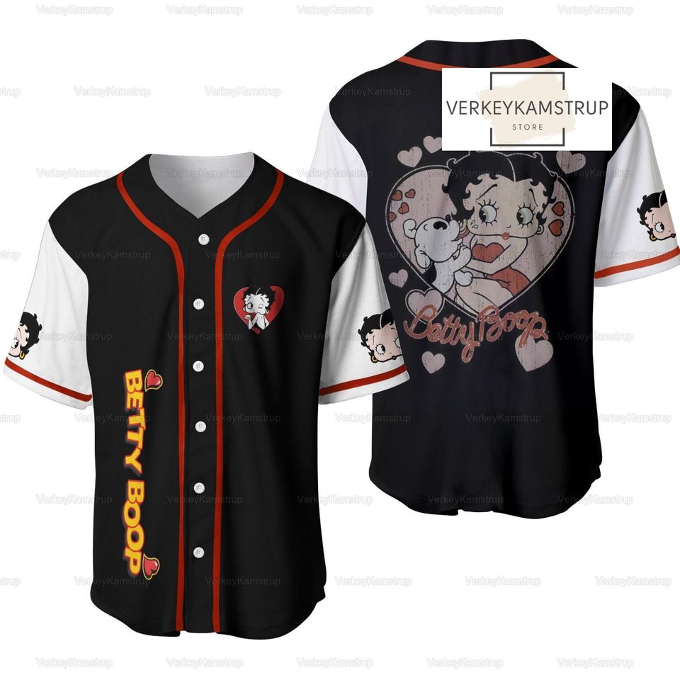 Love Betty Boop Baseball Shirt, Betty Boop With Her Dog Baseball Jersey Shirt