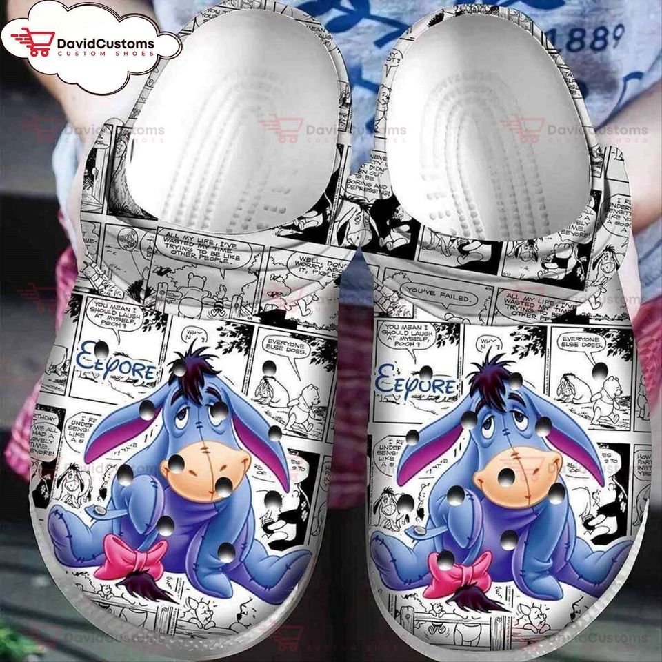 Eeyore Character Movie Comic Pattern Gift Idea, Personalized Your Name Clogs