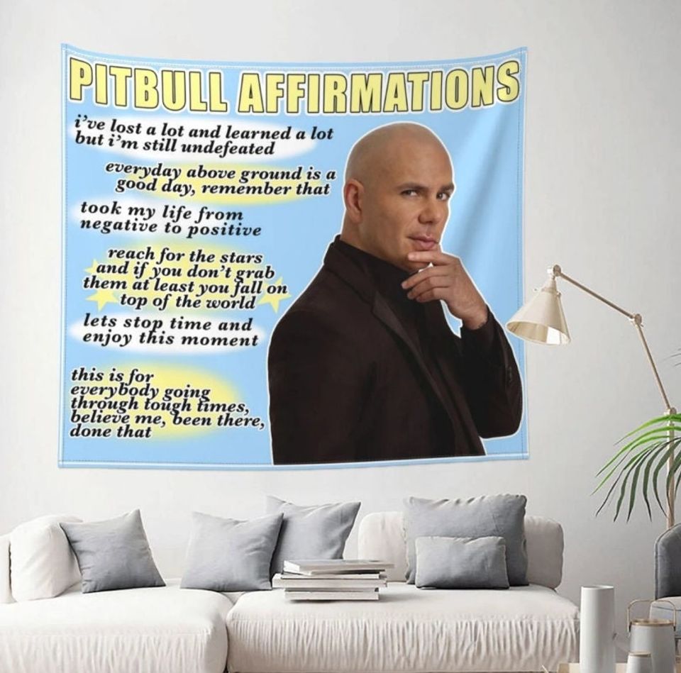 Meme Tapestry Mr. Worldwide Pitbull Affirmations Tapestry Wall Hanging Funny Tapestry Hippie Art