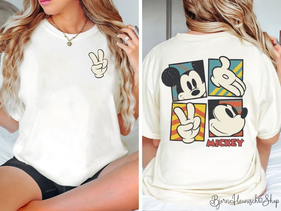 Vintage Classic Mickey Two-Sided Comfort Color Shirt, Mickey Shirt, Mickey Peace Sign Shirt, Funny Mickey Shirt, Disney Comfort Color Shirt