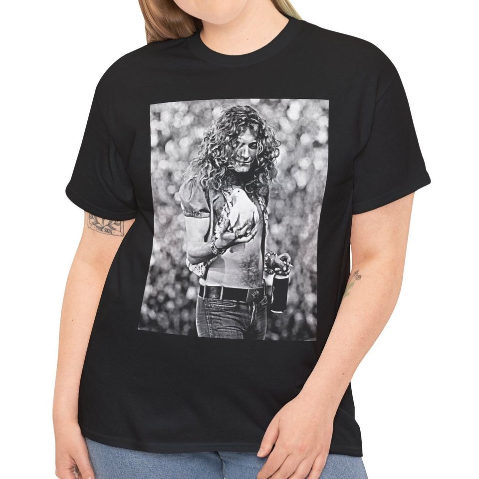 LED ZPELIN, Robert Plant with a Dove, Unisex T-Shirt, Medium Fabric Cotton Tee, Robert Plant Gift, Music Lover Gift, LED ZPELIN T-shirt