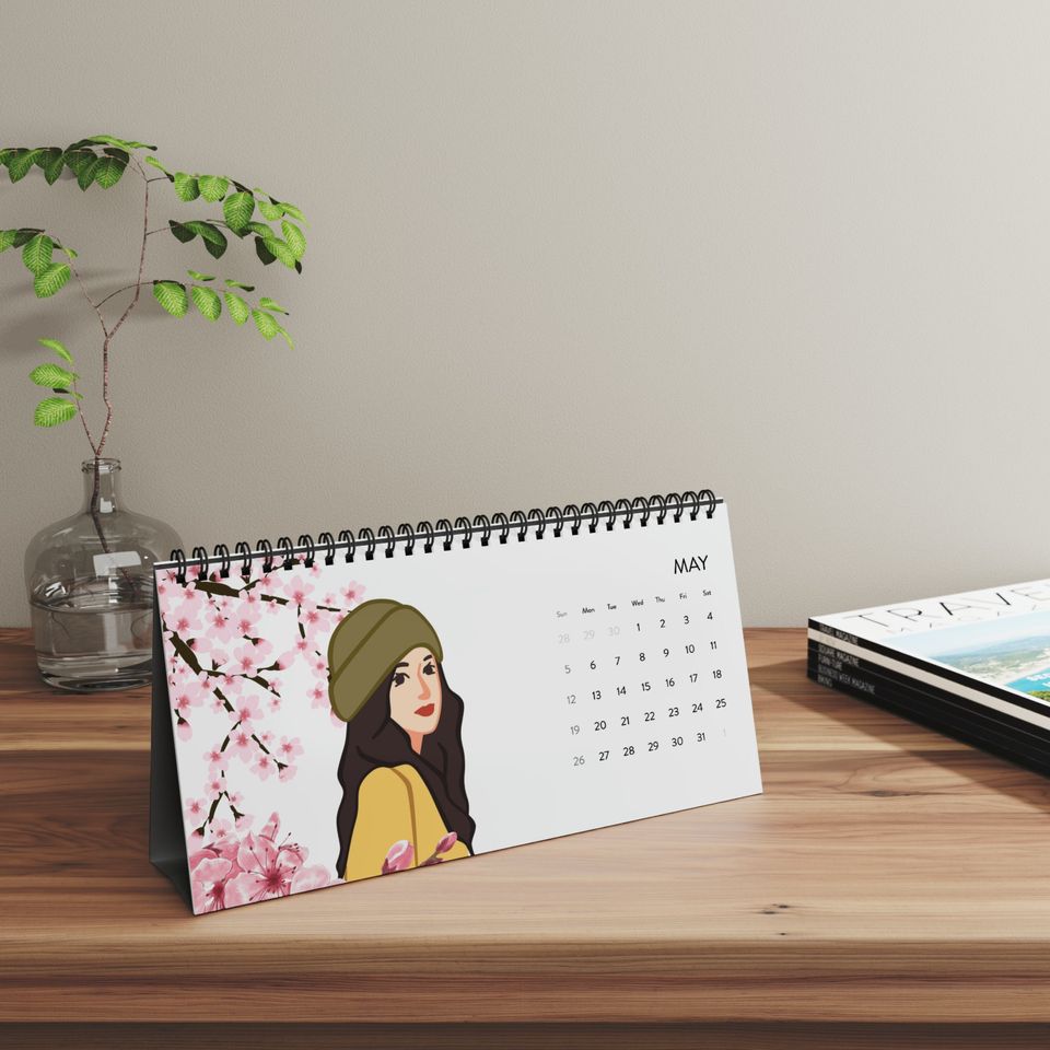 Desktop Calendar 2024, Kdrama calendar, Kdrama Monthly Calendar, Illustrated Sakura flower,Girly calendar art,korean girls gift,Kpop lover's