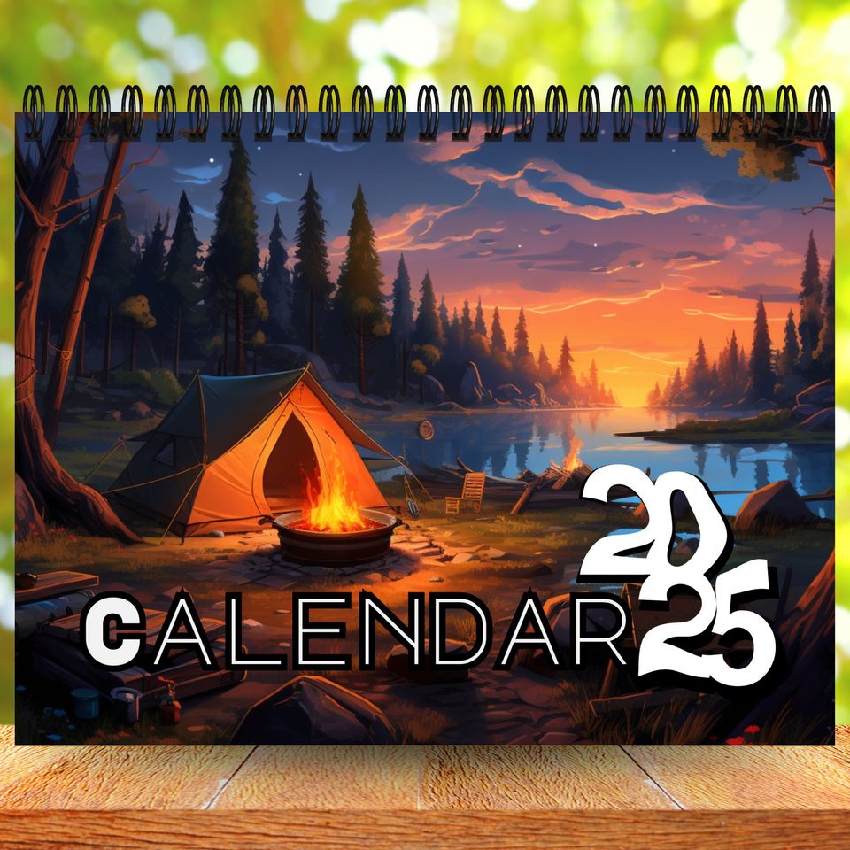 Outdoor Camping Calendar | 12 Month Calendar | Monthly Planner |  Calendar Gift