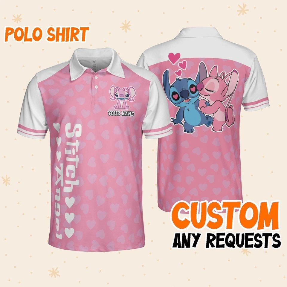 Custom Disney Lilo and Stitch Polo Simple Angel Love, Polo Shirt Team, Collection Choose Style Polo, Disney Shirt Team Outfit, Gift for Kids