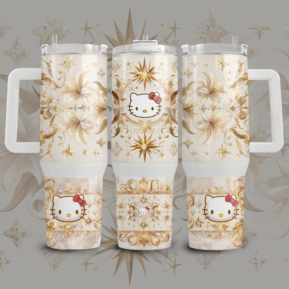 Gold Pattern Hello Kitty Tumbler 40 oz With Handle