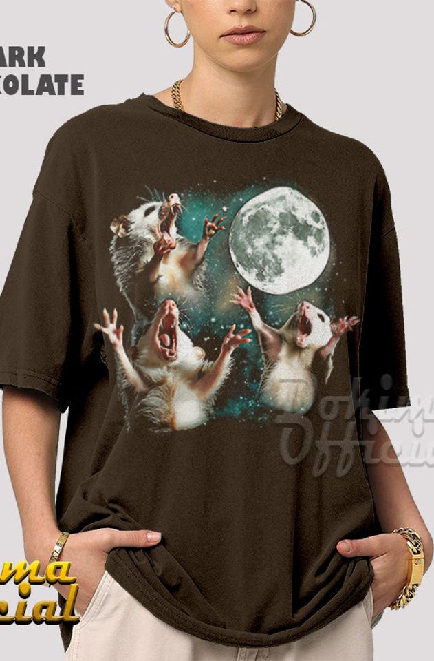 Three Possums Howling at Moon Vintage Shirt, Retro Opossum Lover Tshirt, Funny Possum Tee Cotton Unisex Tee