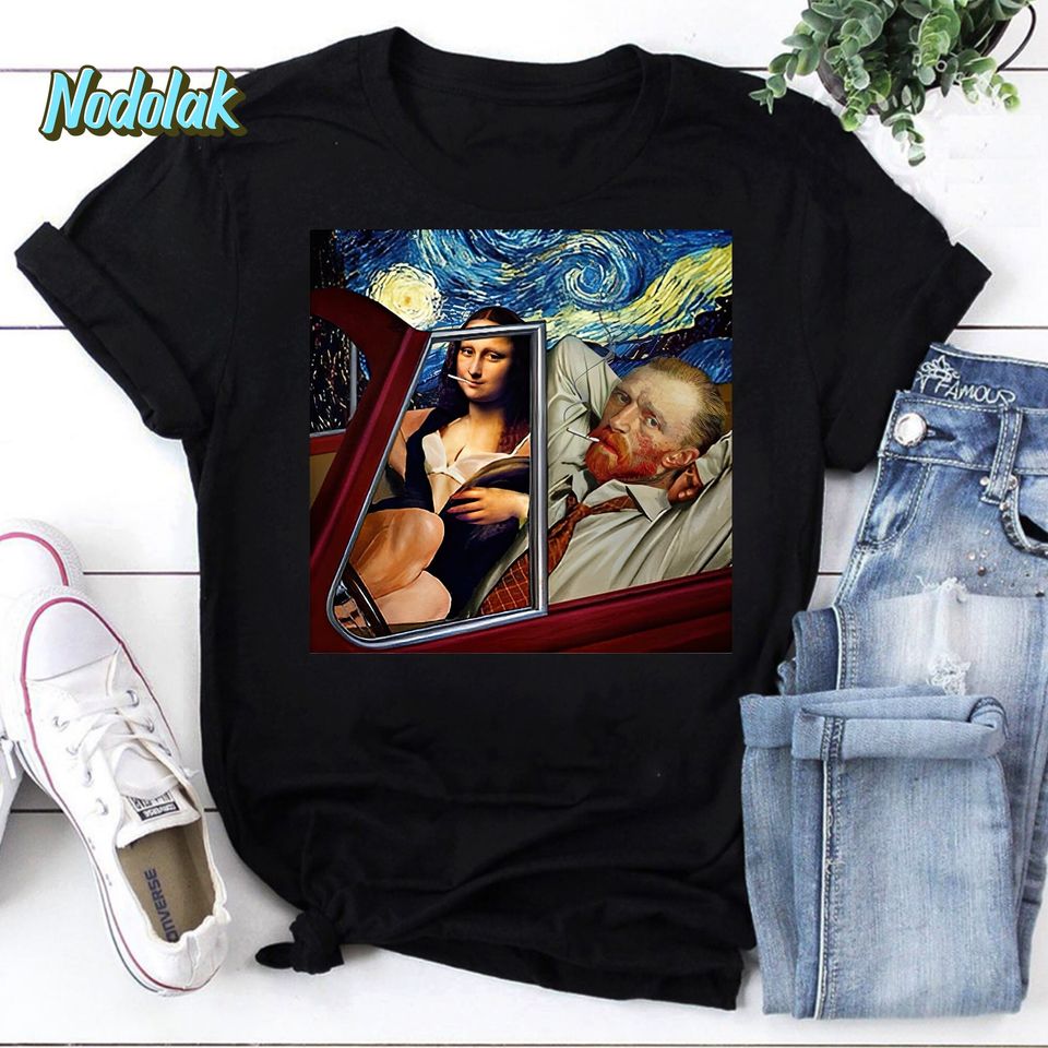 Mona Lisa Van Gogh Ladies Vintage T-Shirt, Mona Lisa Shirt, Mona Lisa Van Gogh Shirt, Mona Lisa With Van Gogh Shirt