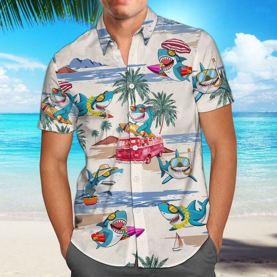 Shark Shirt, Shark Hawaiian Shirt, Sharks Lover Shirt, Great White Shark, Shark Lover Gift