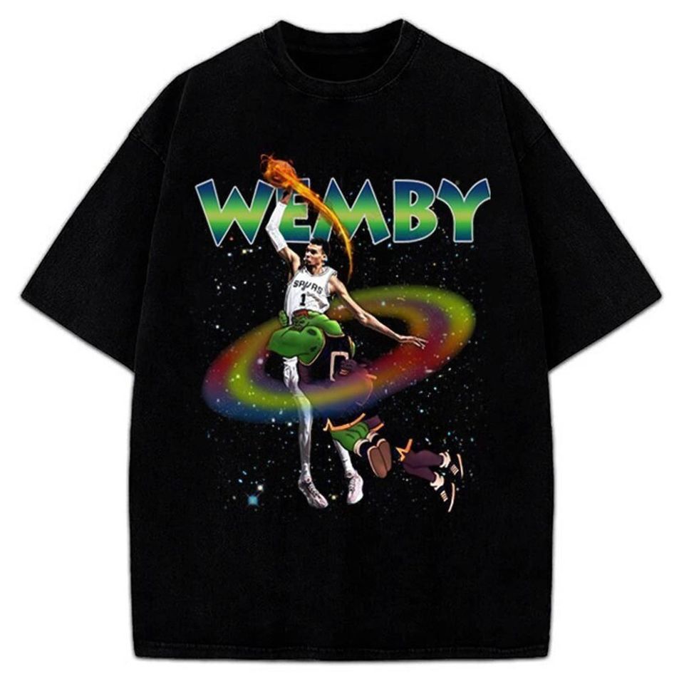 Victor Wembanyama Wemby Space Jam Monstar Dunk 90's Vintage Style Retro Custom Graphic Design T-Shirt