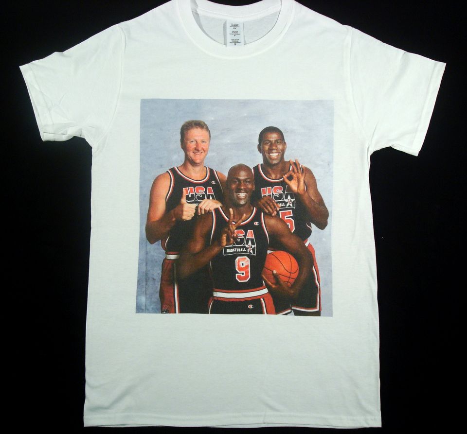 Michael Jordan Magic Johnson & Larry Bird White T-shirt Sizes Available S-3XL
