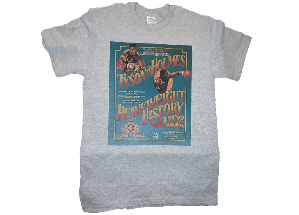 Mike Tyson Vs Larry Holmes 'Heavyweight History' fight poster Grey T-shirt sizes available S-3XL