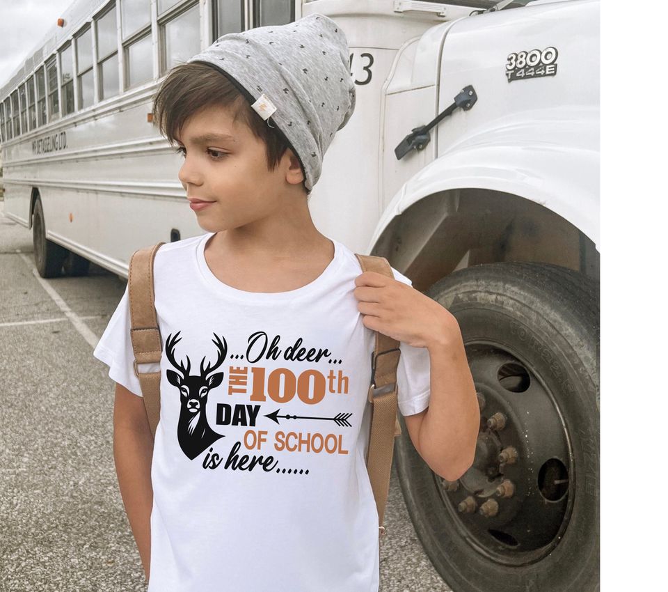 Oh Deer 100th Day Of School Is Here Youth Shirt, 100 Days Of School Era Student T-Shirt, My School Era, Students T-Shirt, Hunting Kid