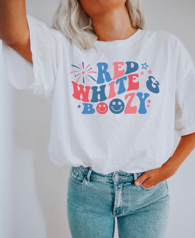 Red White And Boozy Shirt, 4th of July Party Shirt, Independence Day Tee, Patriotic America Shirt, Memorial Day Shirt, Groovy Summer Shirt