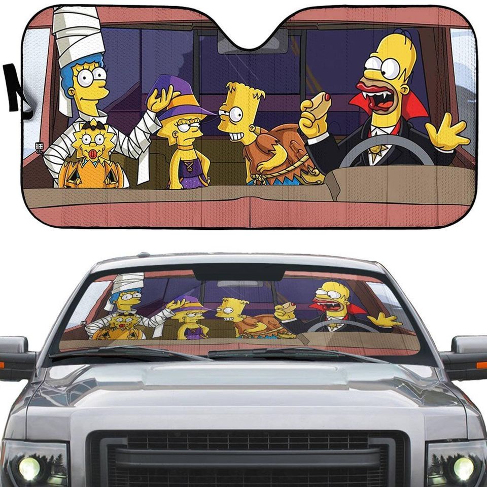 The Simpsons Halloween  Auto Sunshade | Simpsons Car Windshield | 80s Sitcom Car Protector