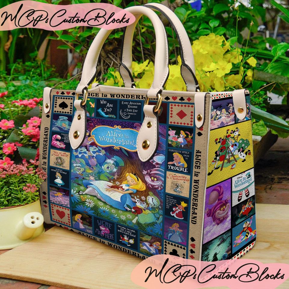 Alice's Adventures in Wonderland Leather Bag, Shoulder Bag, Custom Handbag, Crossbody Bag