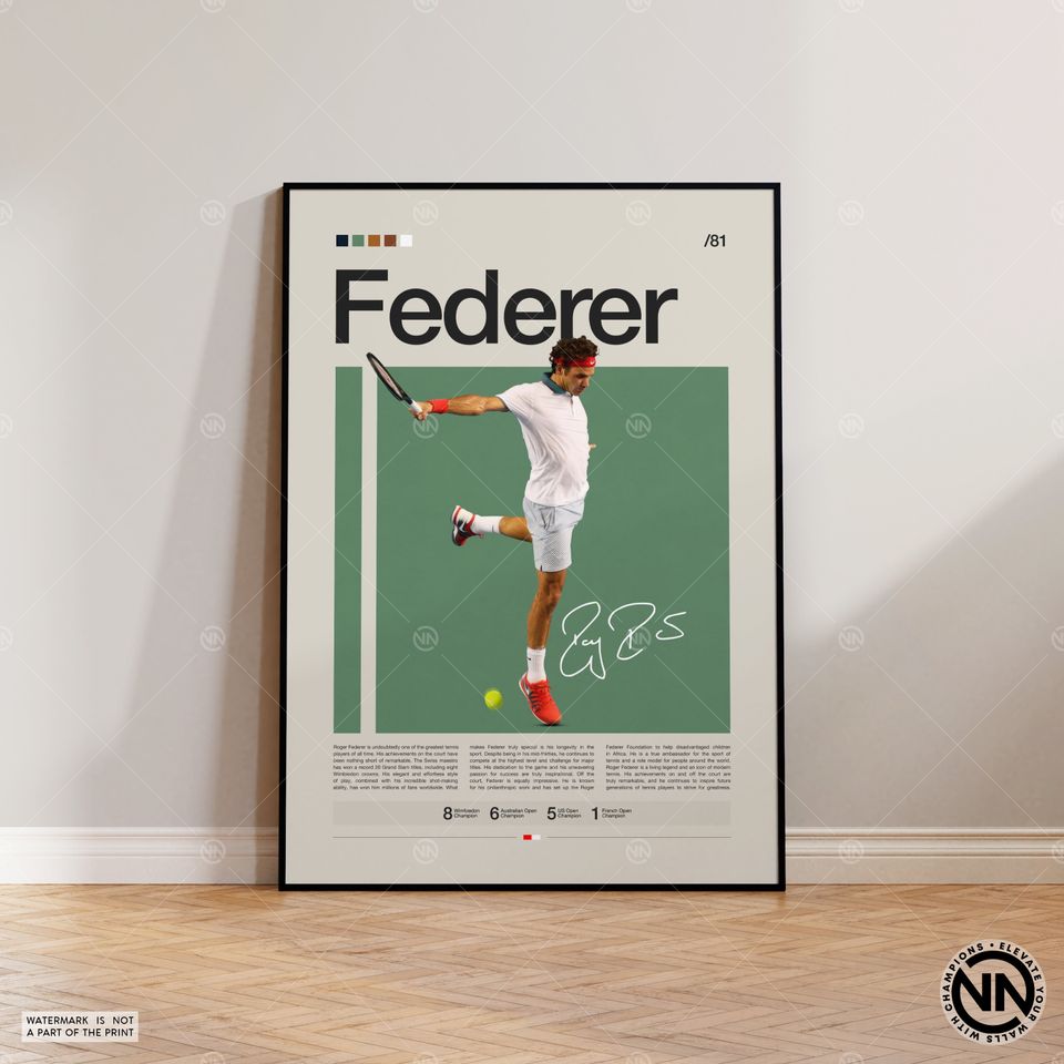 Roger Federer Poster, Tennis Poster, Motivational Poster, Sports Poster, Modern Sports Art, Tennis Gifts